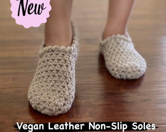 Häkeln Stricken Slipper Haus Zimmer Schuhe Handgefertigte 100% Wolle Rutschfest Vegan Ledersohle