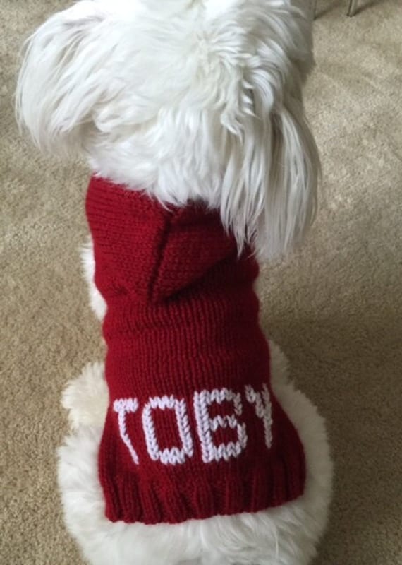 Toby s Hoodie Dog Sweater Hoodie Clothes Hand Knit in Wool Personalized Embroider With Name of Your Dog Puppy Pet Etsy Canada