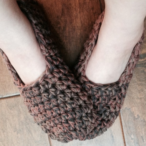 Crochet Slippers House Room Shoes Booties Handmade 100% Cotton Chunky Brown Men Women Fathers Mothers Day Christmas Birthday Gift Idea