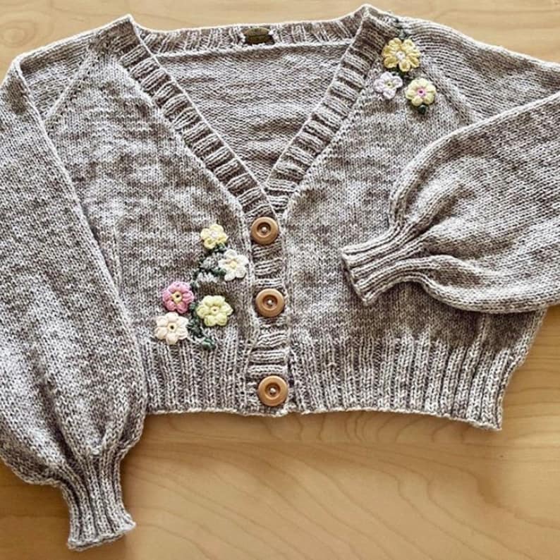 Blooming Vneck Cardigan Knit Pattern Crochet Flower Pattern Etsy