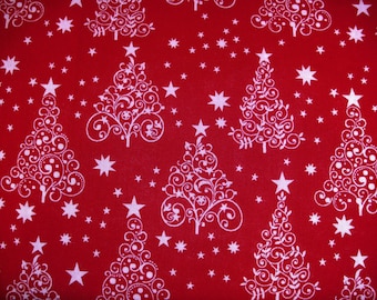 30 cm Dekostoff Weihnachtsstoff Weihnachten roter Stoff mit weißen Weihnachtsbäumen Christmas Baumwollstoff