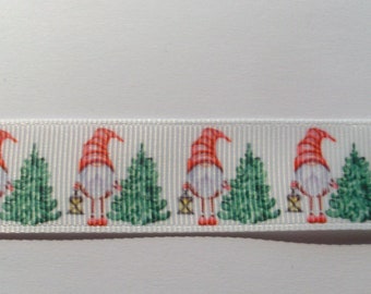 Ripsband mit Weihnachtswichteln und Tannenbäumen Wichtel 22 cm