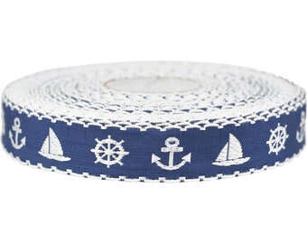 Maritime woven ribbon 20 mm with wavy edge