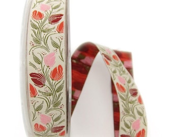 Woven Ribbon Flowers Tulips 24 mm Border Trim