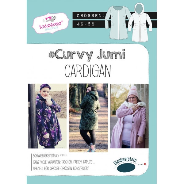 Papierschnittmuster Damen Cardigan Curvy Jumi von rosarosa Strickjacke in den Größen 46 bis 58