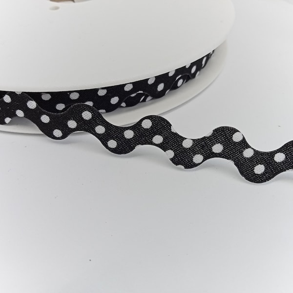 Zackenlitze schwarz mit weißen Punkten Zickzackband Litze Bogenborte