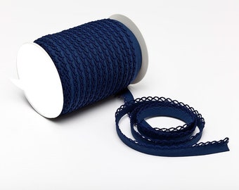 Schrägband mit Borte - blau - 12 mm - Einfassband Borte Bordüre dunkelblau marine