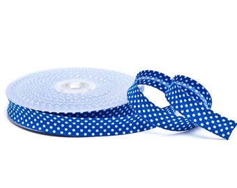 Royalblaues Schrägband mit weißen Punkten, 18 mm