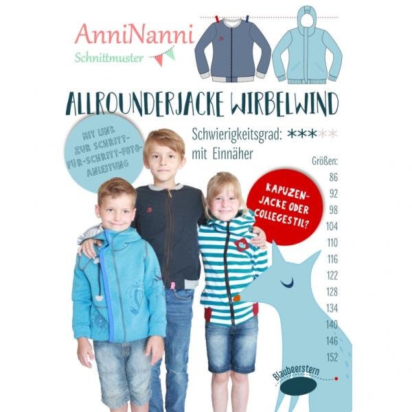 Papierschnittmuster Allrounderjacke Wirbelwind Kinderjacke Gr. 86 - 152 von AnniNanni / Blaubeerstern