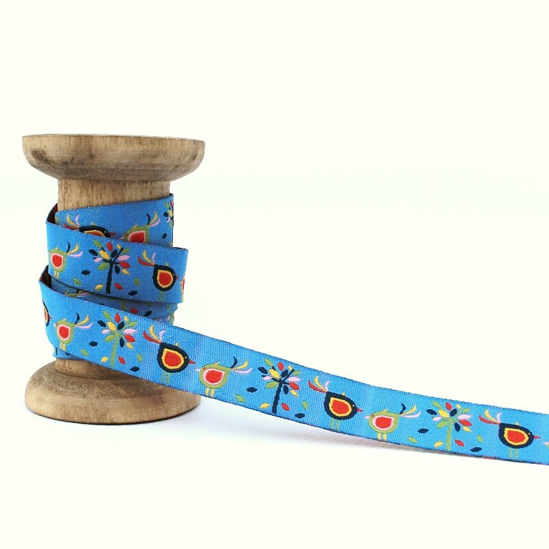 Blueberry Star Leaves Woven Ribbon - 15mm