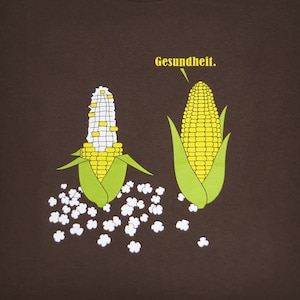 Popcorn - Funny Corn Sneeze Men&#39;s Chocolate Brown Graphic T-shirt // Gesundheit // Silly Joke // Vegetables // Farm // Funny Mens Gift