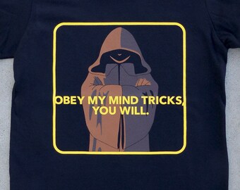 Obey My Mind Tricks - Funny Jedi Youth Star Wars Inspired Black Graphic T-shirt // Nerdy Cool // Use the Force // Cool Boys Shirt