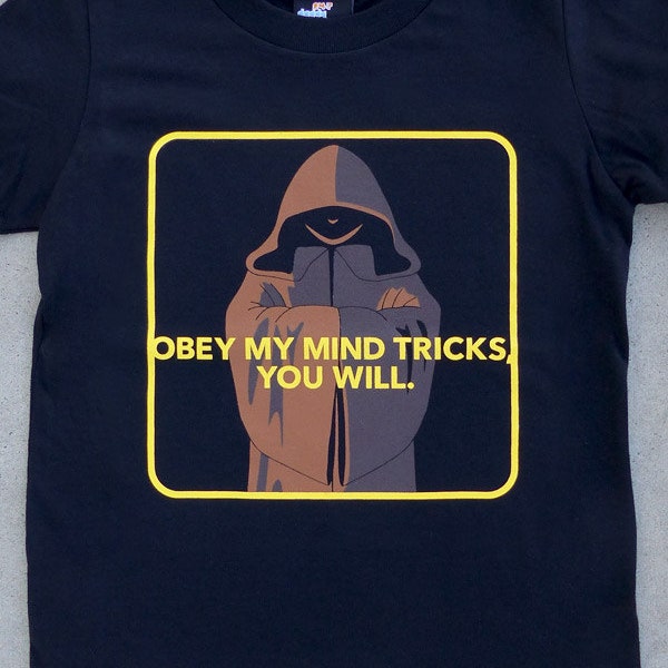 Obey My Mind Tricks - Funny Jedi Youth Star Wars Inspired Black Graphic T-shirt // Nerdy Cool // Use the Force // Cool Boys Shirt