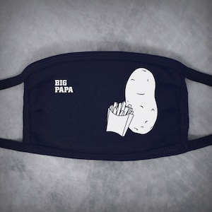 Dad Face Mask – Big Papa – Adult Size Dark Navy // Father Son Potato Fries // 100% Cotton // Washable // Face Covering // Reusable // 3-Ply