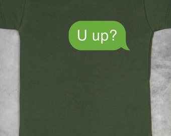 U Up? – Cute Baby Funny Late Night Feeding Text Message Olive Green Onepiece Bodysuit & Tee // Baby Shower Gift // Unisex // Funny Tee