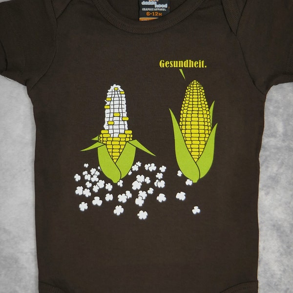 Popcorn - Funny Corn Sneeze Baby Chocolate Brown Graphic Onepiece & Tee // Gesundheit // Silly Joke // Vegetables // Farm // New Baby Gift