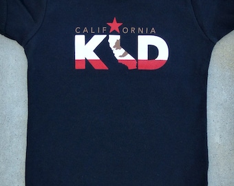 California Kid - Baby Boy California Flag Black and Baby Blue Graphic Onepiece Bodysuit & T-shirt // California Bear // New Baby Gift