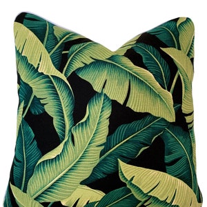Kussenhoes bananenpalm, kussen tropische palm, kussenhoes palmblad, kussen Hawaiiaanse palm, kussen groene en zwarte palm