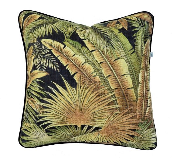 Palm Leaf Cushion Cover . Outdoor Cushion Cover . Jungle Theme Cushion Cover . Tommy Bahama . Black and Green Cushion Cover . Multi Sizes
