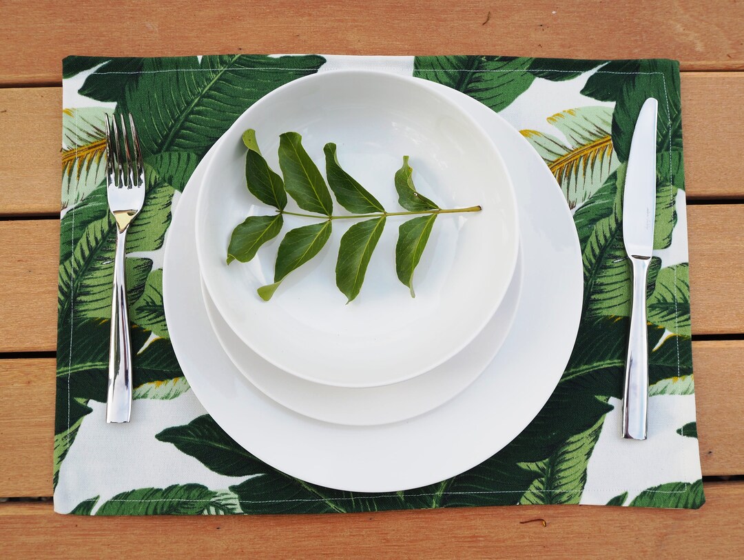 Banana Leaf Placemats in Green and White, Tropical Placemats, Caribbean
