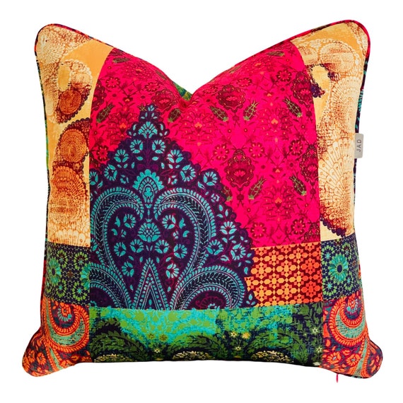 Bohemian cushion Cover, Indian Inspired Cushion, Paisley Print Cushion Cover, Block Print Cushion Cover, Brightly Patterned Cushion