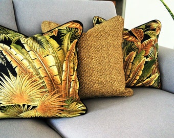 Outdoor Palm Leaf Kissenbezug. Tropische Kissen. Tommy Bahama . Palm Kissen. Palm Kissen. Grün und schwarz Kissen. Dschungel Thema Kissen