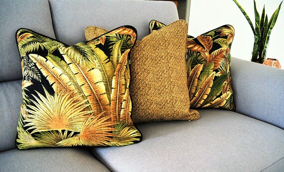 Outdoor Palm Leaf cushion cover . Tropical Pillow . Tommy Bahama . Palm Cushion . Palm Pillow . Green and Black Pillow . Jungle Theme Pillow