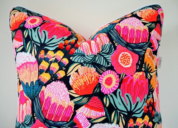Native Floral Cushion Cover, Floro Cushion Cover, Protea Flower Cushion, Brightly Coloured Floral Cushion Cover,