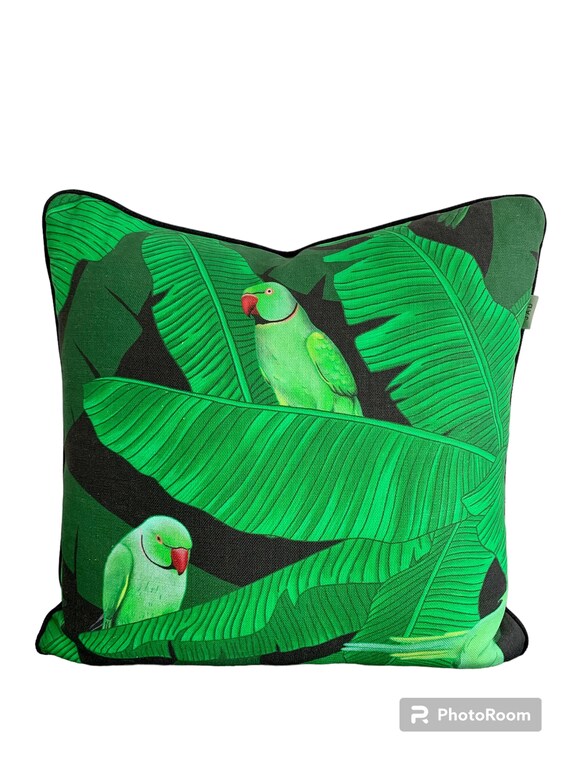 Cushion with Birds, Tropical Design, Indian Ringed necked Parrot  Cushion,