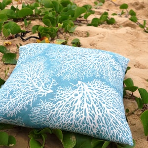 Coral Cushion . Beach Decor . Coastal cushion . Coastal Pillow . Cushion cover . 45x45 . 50x50 . Pale Blue . Resort style . Sea Side
