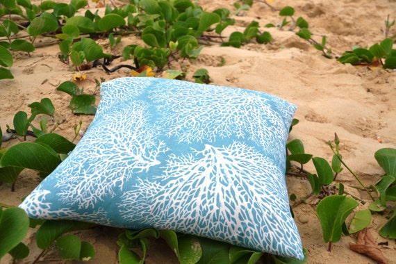 Coral Cushion . Beach Decor . Coastal cushion . Coastal Pillow . Cushion cover . 45x45 . 50x50 . Pale Blue . Resort style . Sea Side
