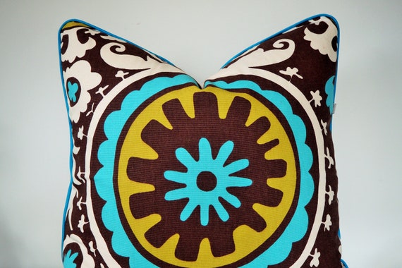 Circular Geometric Design Cushion Cover, Chocolate Brown , Aqua and Cream Cushion Cover, Geometric Design Cushion Cover ,