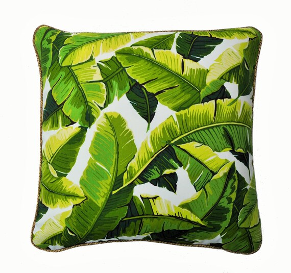 Outdoor Cushion . Banana Leaf Cushion . Tropical Cushion  . Multiple Sizing . Palm Leaf Cushion .Swaying Palm Pillow . Green And White Pillo