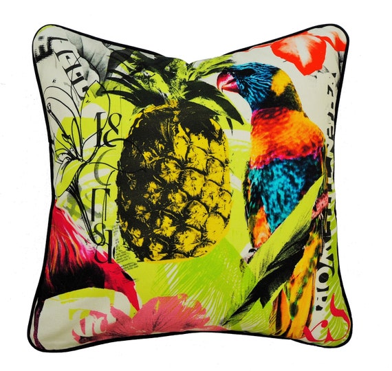 Cushion with Lorikeet . Natural Beauty Cushion . Cushion with Birds . Pinneapple Cushion . Tropical Design Pillow . Exotic Cushion