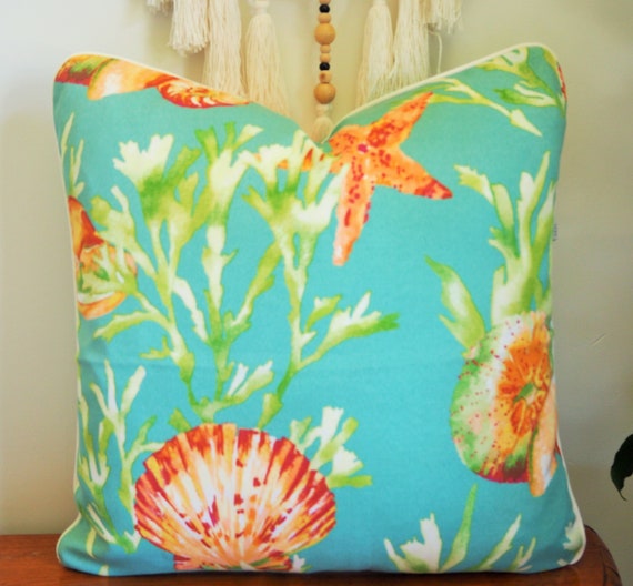 Sealife Cushion Cover, Ocean Theme Cushion Cover, Beach Style Cushion Cover, Cushion with Starfish, Ocean Colours Cushion, Square Cusion