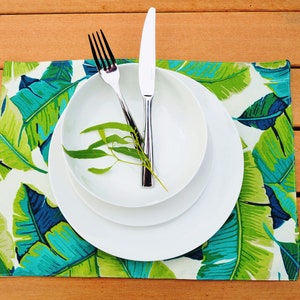 Banana Leaves Indoor outdoor placemats, Placemats , Palm Placemats, Outdoor Placemats, Beach House Style, Tommy Bahama Palm Leaf Fabric,