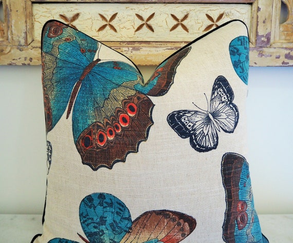 Cushion Cover with Butterflies, Butterfly Cushion Cover, Blue Butterfly Cushion Cover , Throw Pillow with Butterflies, Large Butterfly
