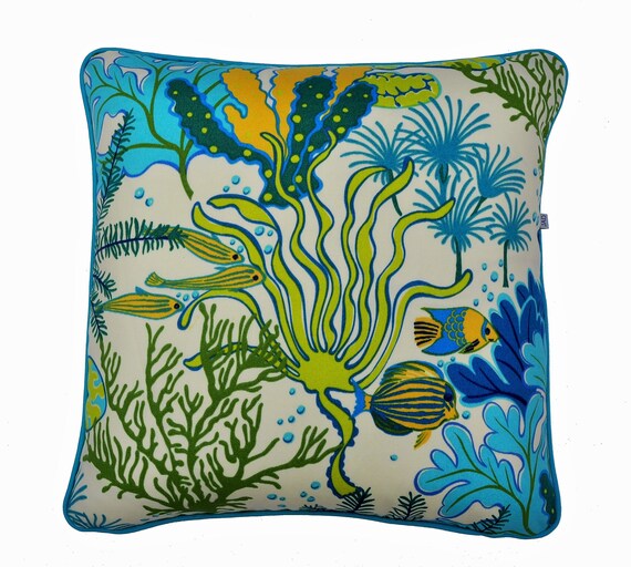 Ocean Theme Outdoor cushion cover , beach house family friendly, Accent cushion cover , Sea cushion cover , Beach house pillow .
