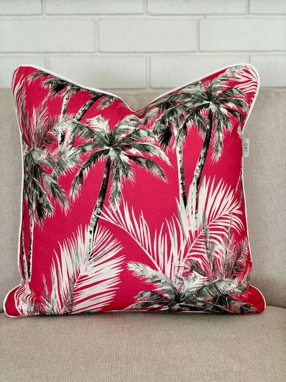 Tropical Pink Cushion Cover, Palm Tree cushion cover, Pink Palm Cushion, Hot Pink Cushion, Sofa Pillow,