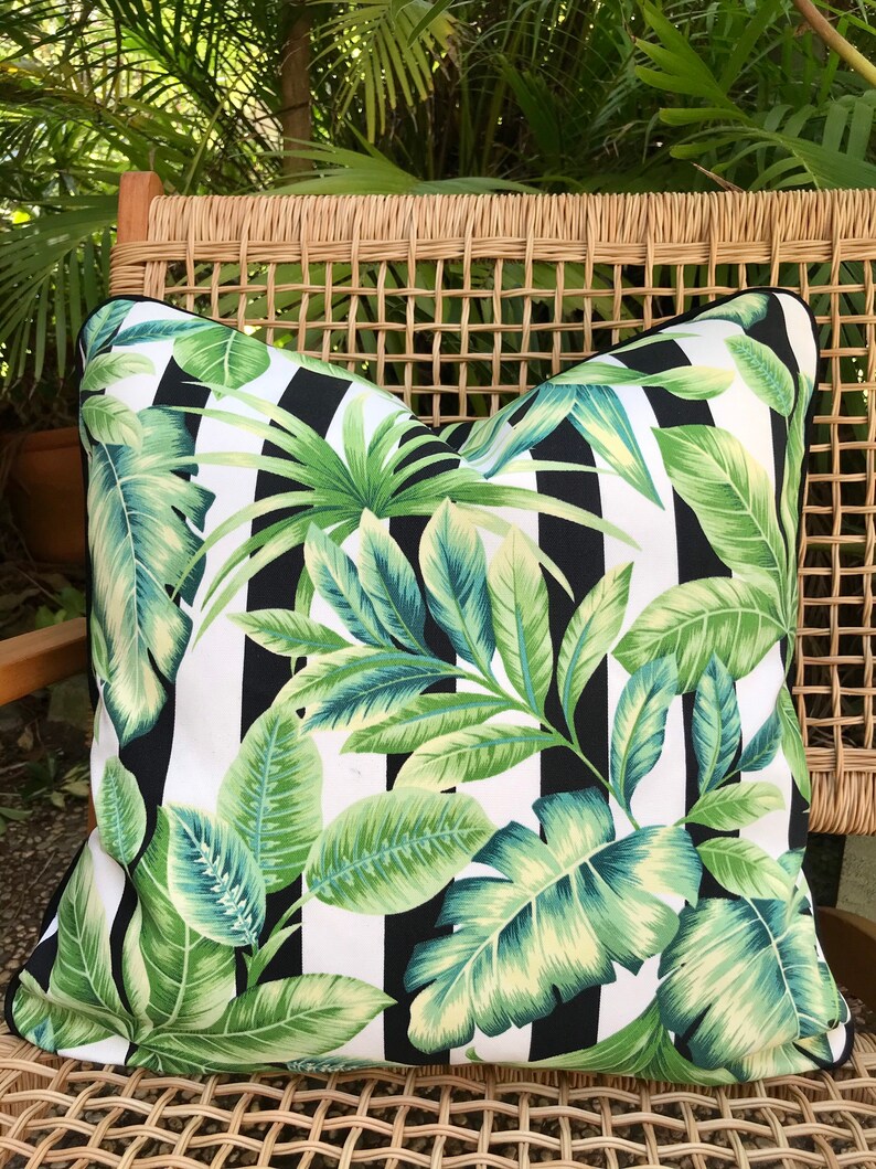 Palm Cushion Cover . Palms and Stripes Cushion . Black and Etsy Australia