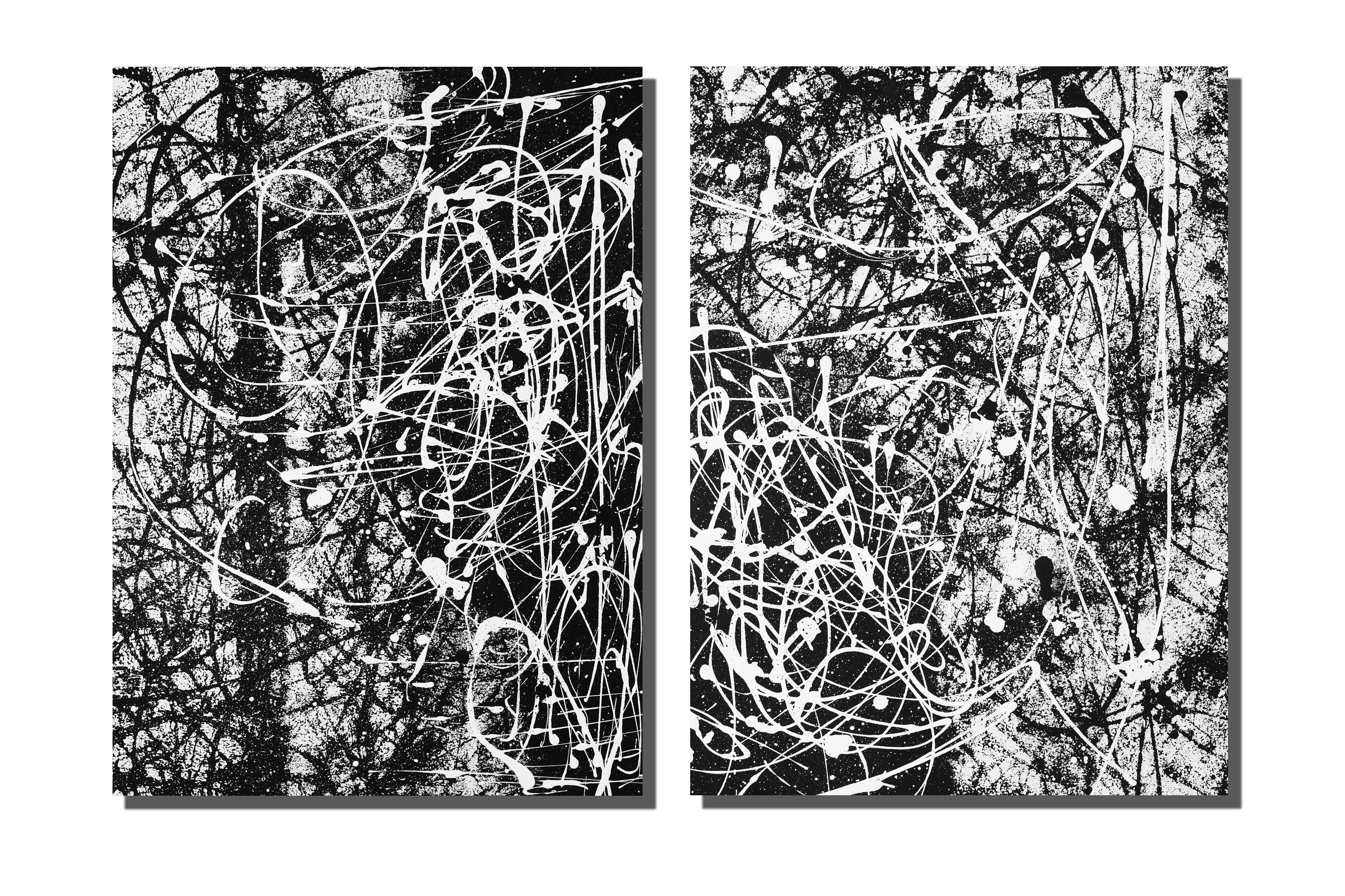 2 contemporary black white paintings 44 x 30 total each 22 x 30 acrylic on canvas board ready to frame