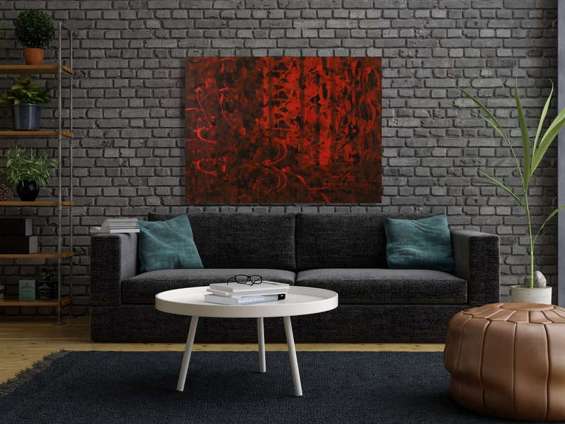 Large abstract contemporary painting 40x30x1.75 Gallery canvas Red420 by K. Davies image 1