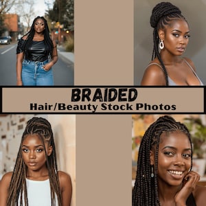 May include: Three women with braided hairstyles. The women are wearing casual clothing. The image is titled "BRAIDED Hair/Beauty Stock Photos".