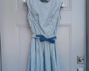 Vintage adorable 1970s blue white striped pinafore style dress candy striper dress As Is - Extra Small to Small