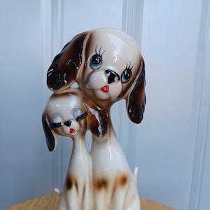 SALE vintage kitsch mid century tall eyelash dogs figurine
