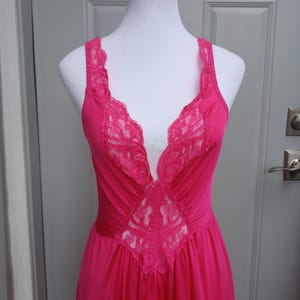 Vintage Olga Nightgown Hot Raspberry Pink Wide Sweep - M to L