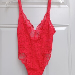 SALE Vintage lipstick red sexy lace teddy lingerie Olga - Medium to Large