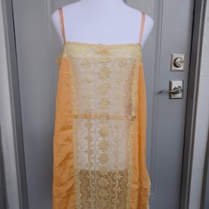 Antique 1920s peach apricot silk and sheer lace teddy step-in envelope chemise - Small to Med
