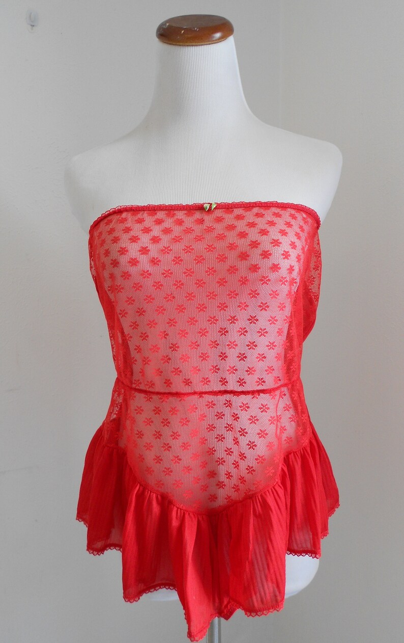 Vintage lipstick red semi sheer teddy romper lingerie
