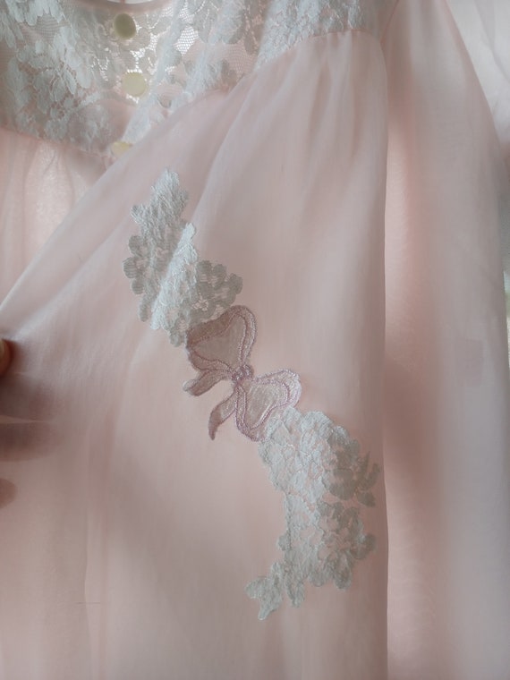 Vintage Sweet pink chiffon puff sleeves lace nigh… - image 5